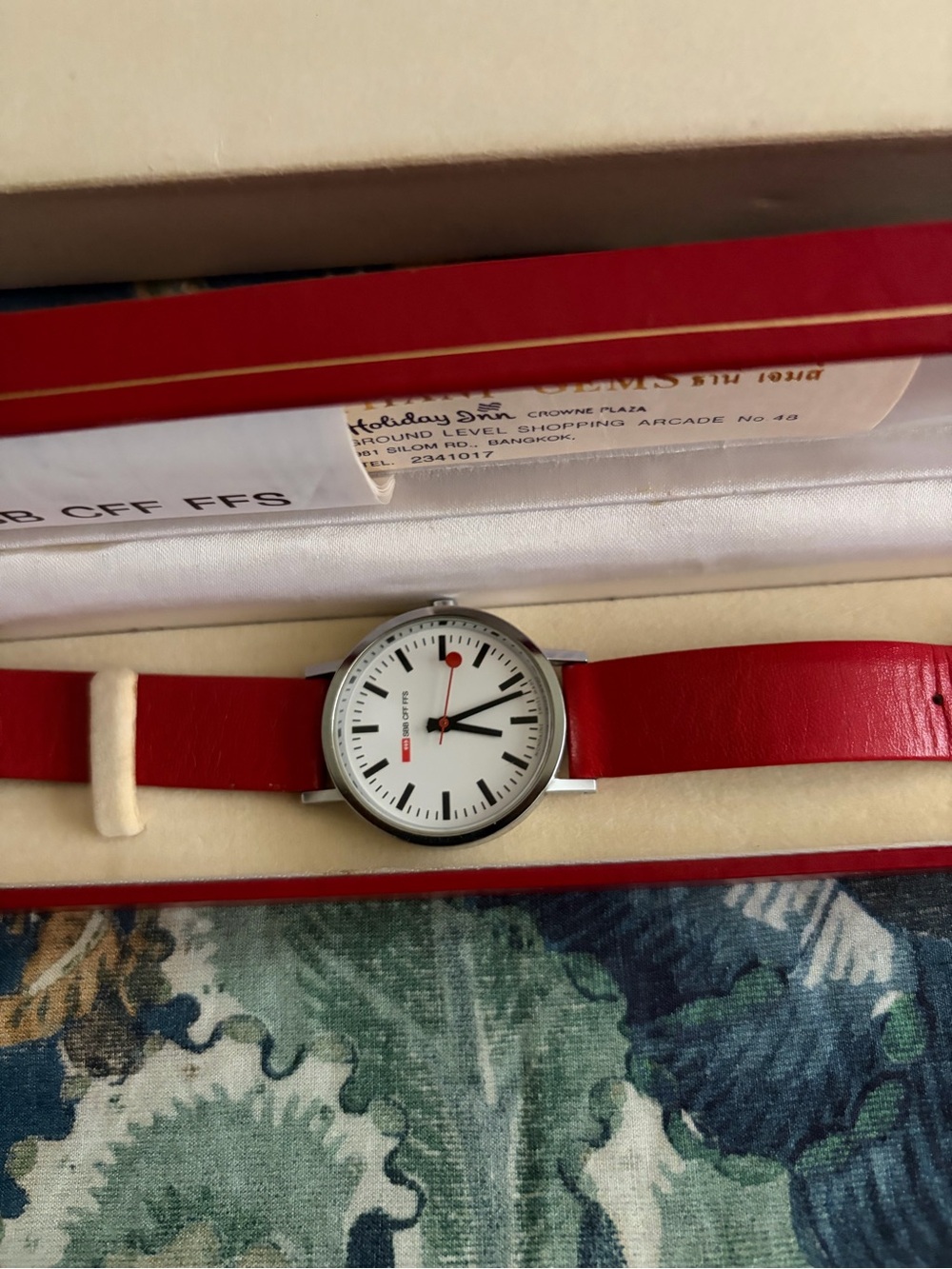Mondaine Men's Watch with Red Leather Strap and White Dial